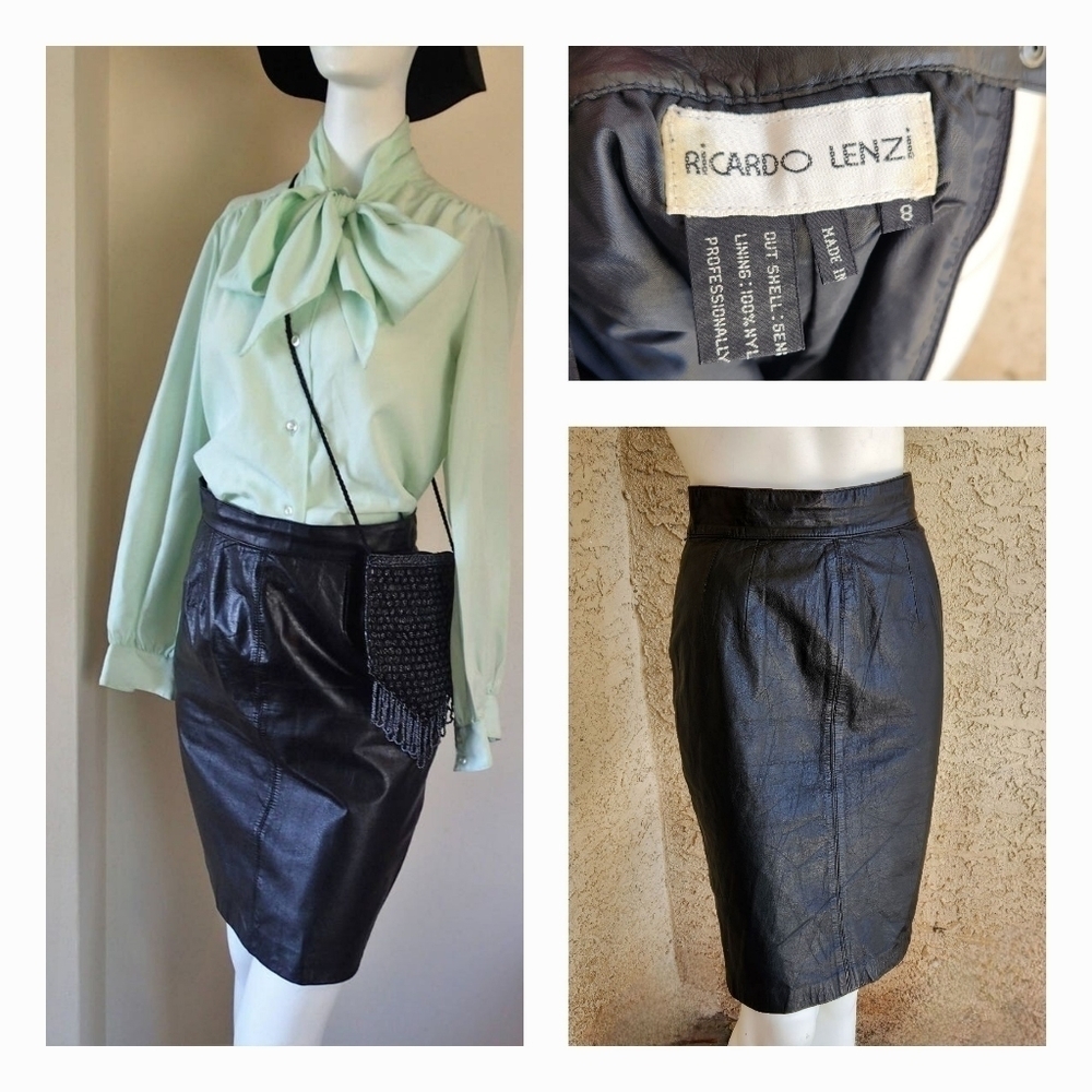 Ricardo Lenzi genuine‎ leather pencil skirt,